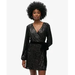 Superdry für Damen. W8011789A Vestido Sequin Velvet Wrap negro (S), Schwarz, Lässig, Party, Polyester, Langarm