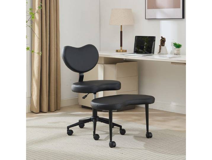 Chaise de méditation Plus à roulettes assise jambes croisées soutien lombaire réglable idéale TDAH flexible revêtement PU Noir