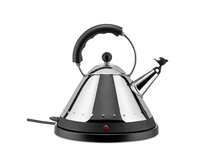 Alessi Mg32 Az Bouilloire Électrique Sans Fil en Acier Inoxydable 18/10 Brillant avec Poignée et Base en Résine Thermoplastique\, Bleu Clair\, Fiche Européenne