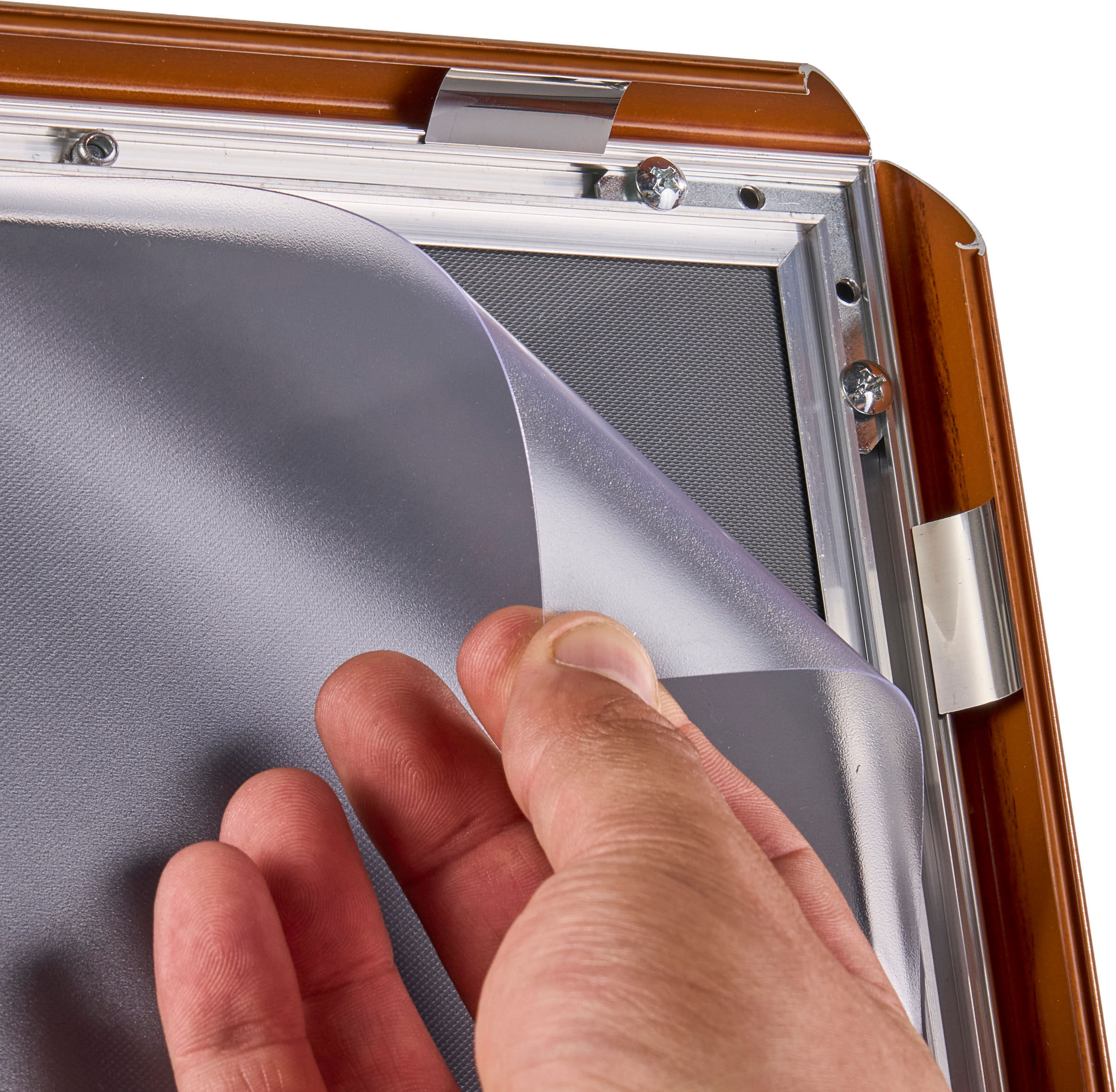 SPRINTIS 1 Espositore a leggio FUSION A4 con cornice a scatto, effetto legno, acciaio, marrone