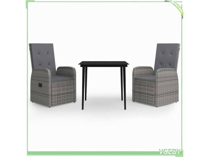 Ensemble à manger de jardin - FAFEICY - 3099485 - Gris et noir - Table carrée 80x80 cm - Dossier réglable