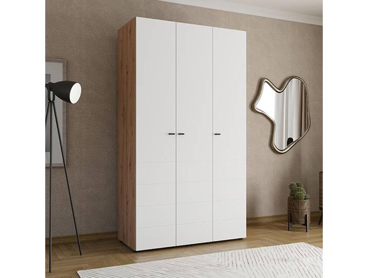 Ronco - Armoire 3 Portes\, 117x52 cm Blanc Mat\, Porte-manteaux