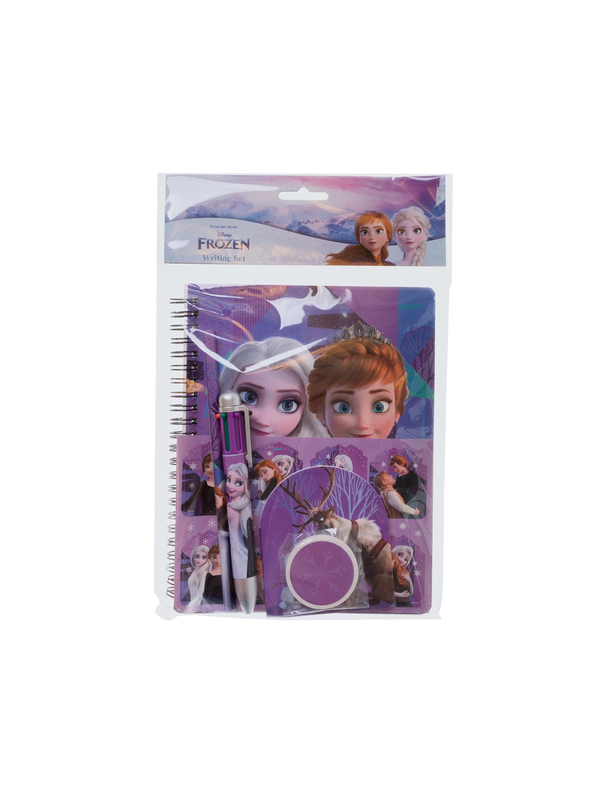 Frozen Writing set - with spiral pad A5 w/60 ruled sheets (soft cover for A5 spiral pad 350gsm) multi-colour pen stickers sheet pencil eraser small note pad w/40 sheets