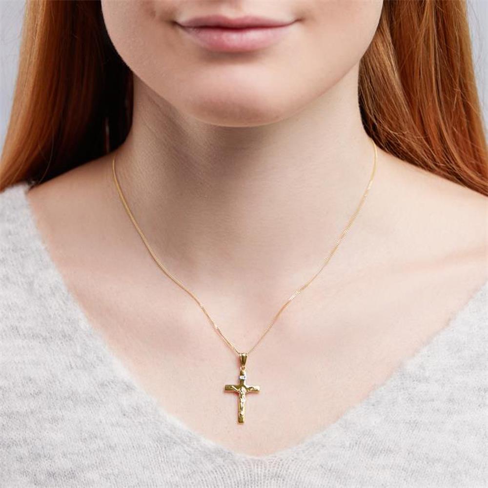 Unique Anhänger Kreuz Jesus Gelbgold Weißgold silber-gold