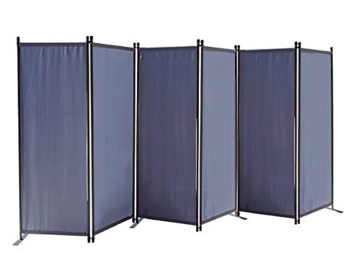 QUICK STAR Paravent 6 Teilig 340x165cm Stoff Raumteiler Trennwand Balkon Sichtschutz Stellwand Faltbar Grau