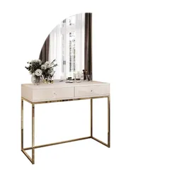SCHMINKTISCH QUINNIE KASCHMIR mit LED-Spiegel gold Chrom links Griff Kristall
