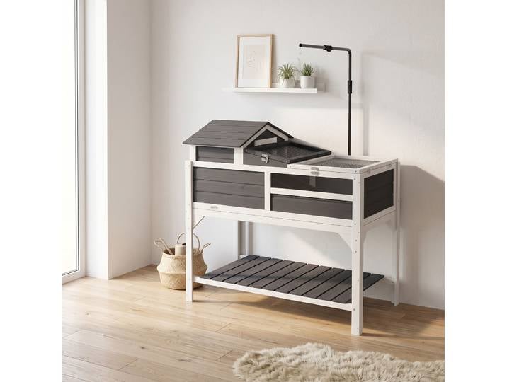 PawHut Maison Tortue Bois 2 Niveaux Enclos avec Etagère et Lampe