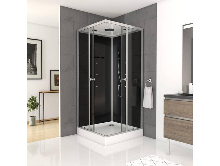 Duschwand Komplett MARWELL Komplettdusche Fertigdusche Black Square 90 x 90 x 215 cm - Eckdusche mit Eckeinstieg - Duschkabine mit hochwertigen Aluminiumprofilen - Einstiegshöhe 15 cm