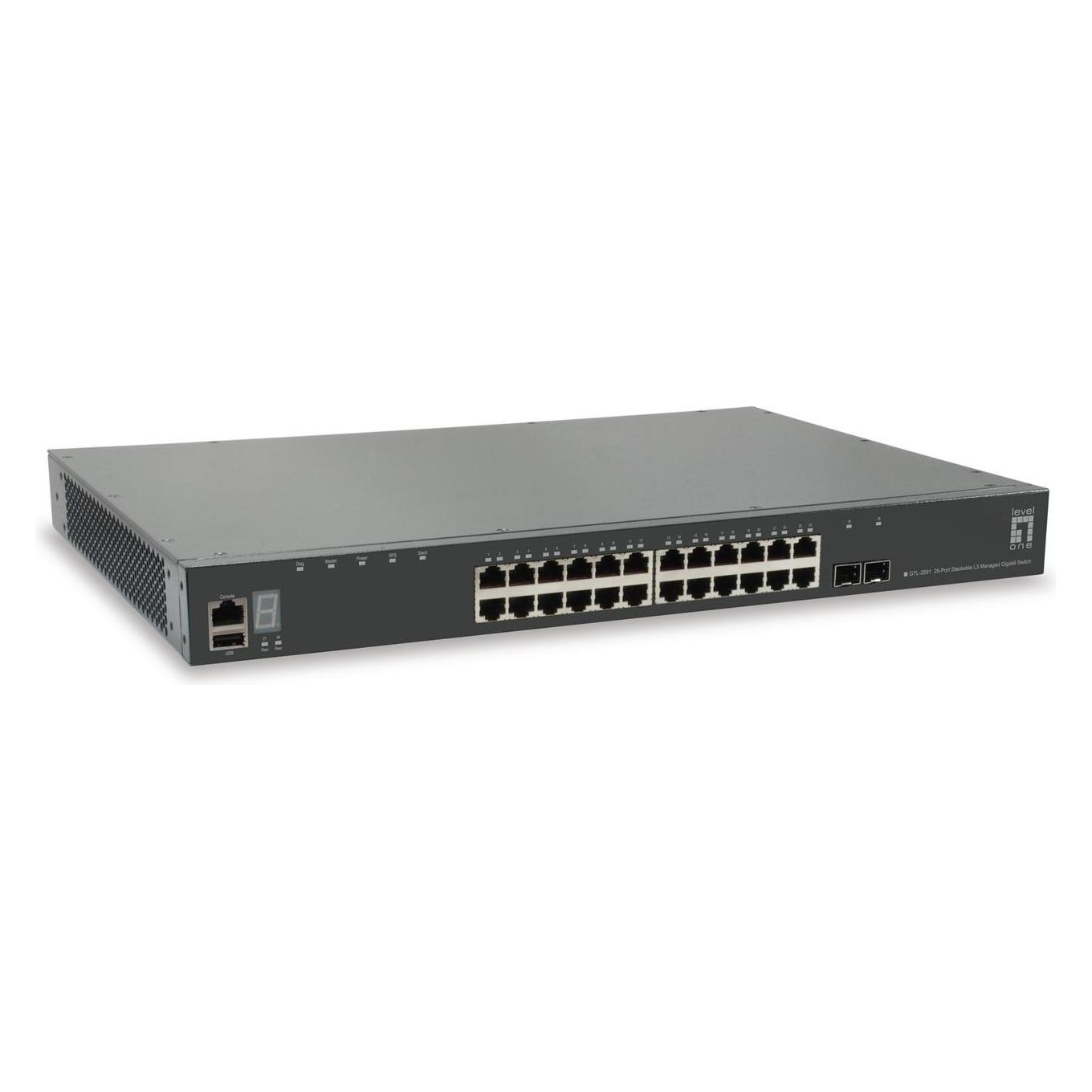LevelOne 28-Port Stackable L3 Managed Gigabit Switch 2 x SFP+ 10-Gigabit 1 x Module Slot 10-Gigabit (28 Ports) (57081203)