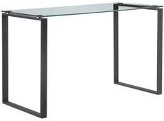 Benjara Elen 47 Inch Desk, Rectangular Tempered Glass, Black Powder Coated Metal