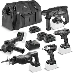Stahlwerk, Elektrowerkzeug Set, Akku Werkzeug Set 20 V 5 Geräte 3 Akkus Ladegerät Tasche mit Zubehör und Maschinenkoffern