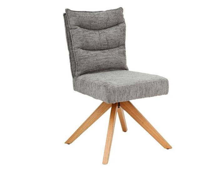 Chaise pivotante 360° matelassé tissu doux gris pieds bois – DARCY Meubletmoi