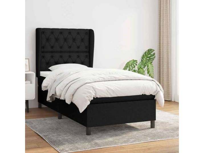Strapazierfähiger Stoff Atmungsaktiv Höhenverstellbares Kopfteil 80x200 cm Boxspringbett mit Matratze 80x200 cm Schwarz Stoff Bett mit Topper Taschenfederkern höhenverstellbares Kopfteil