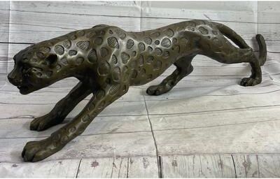 Bronzhaus Cheetah Leopard Bronze Metal Figurine Sculpture Statue Handmade Decor 8 Inches X 32 Inches