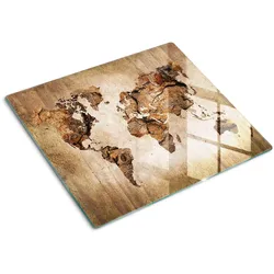 GLASPLATTE 60x52 cm Weltkarte aus Holz