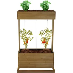 Hochbeet HWC-L72, Pflanzkasten Rankhilfe Pflanzkübel Blumenkasten, 145x85x50cm Outdoor Tanne Holz FSC®, braun