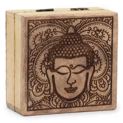Small Square Box 10x10x4.2cm - Buddha Face Black Engraved