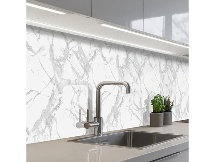 KitchenYeah© Spritzschutz Küche Küchen Rückwand Küchendeko Wand Wandschutz 60x300 cm - Selbstklebend Backsplash Kitchen Peel And Stick Marmor - Rein - Grau - Adern