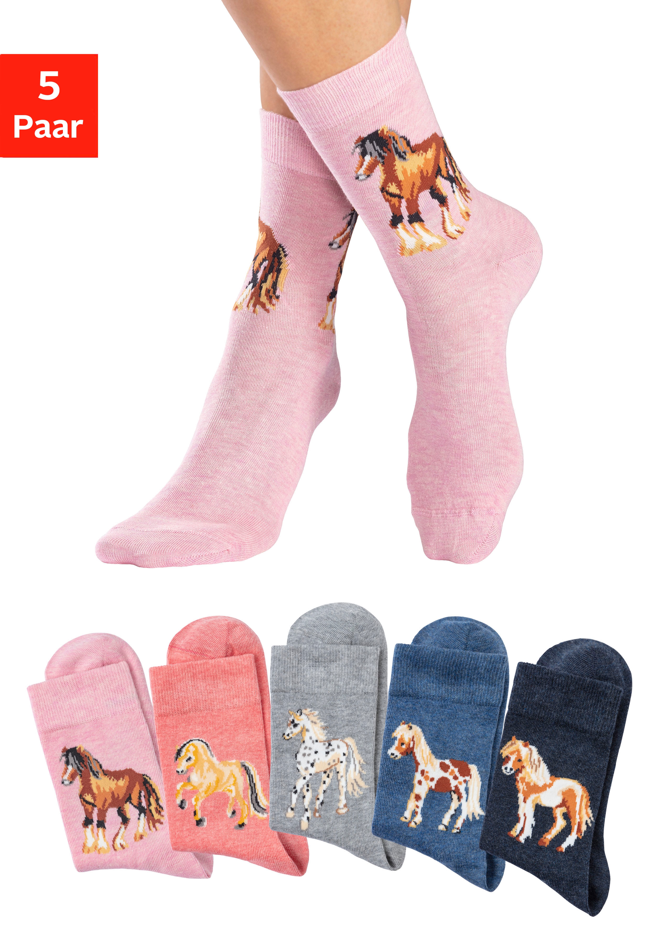 Socken H.I.S "bunte Baumwollsocken für Kinder, Kindergarten & Schule", Mädchen, Gr. 23-26, Sockengröße, bunt (1x hellrosa, meliert, 1x lachs, meliert, 1x hellgrau, meliert, 1x jeans, meliert, 1x dunkel jeans, meliert), Baumwolle, Baumwollmischung, Elastha