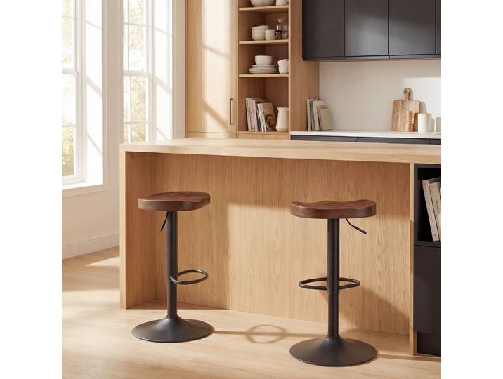 HOMCOM Set 2 Tabourets Bar Pivotants Bois Brun Réglables