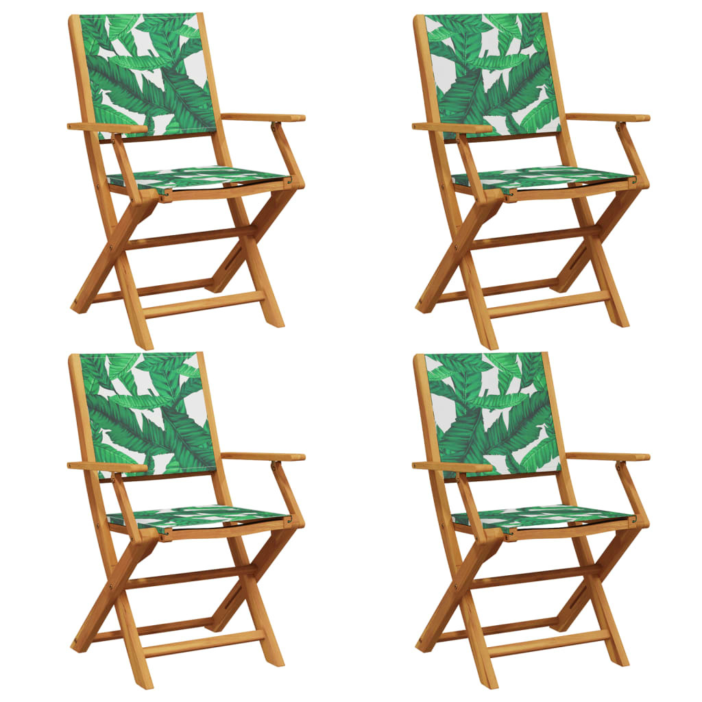 Klappstühle, 4 Stück, grüner Stoff und Massivholz