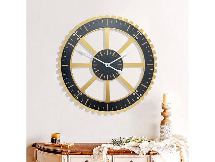 Horloge murale silencieuse en métal, engrenage en bois créatif, horloge domestique