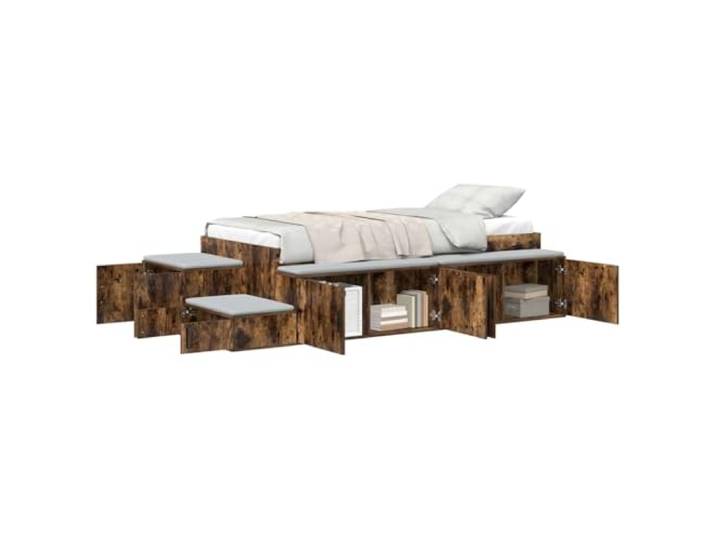 KTHLBRH Bettkasten Eiche Rauchgrau 75 cm Mehrschichtiges Holz, Lattenrost, integrierte Einlegeböden, Türen mit Scharnieren, 100 kg