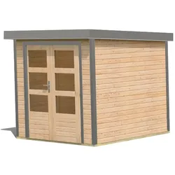 Karibu Metall-Holzgartenhaus Hybridhaus Jupiter A - 19 mm-213 x 217 cm- Holz-Ausführung: naturbelassen Blech-Ausführung: graualuminium