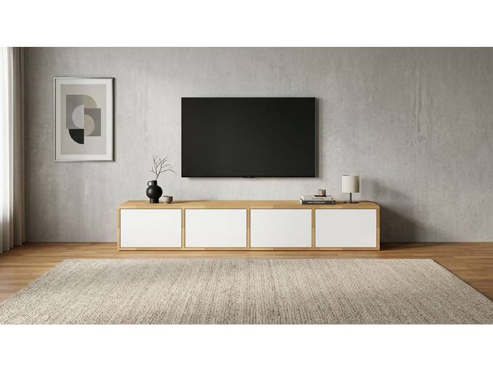 Breites Lowboard für TV - TV-Sideboard mit vielen Optionen Buche Natur geölt