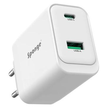 Sponge Adapter C2 45W GaN, USB-C/USB-A, white (45 W, 2 Ports) (0703674402353)