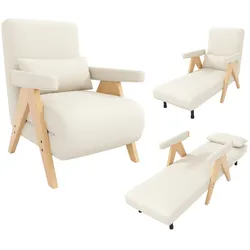OKWISH Umbau-Sessel 87x64x60 3-in-1 mit Schlaffunktion, Schlafsessel Loungesessel flexibel, Leinenstoff Sessel für Wohnzimmer Schlafzimmer Beige