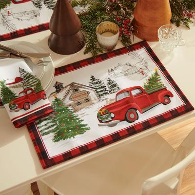 Threadmade Vintage Christmas Tree Farm Holiday Placemat, Set of 4