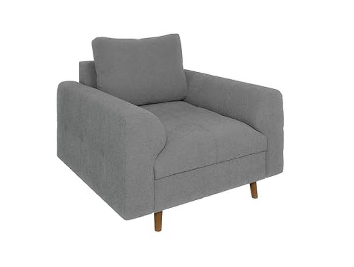 S-Style Möbel Sessel Wohnzimmer Armsessel 97 x 93 x 81 cm Mit Kissen Lesesessel Relaxsessel Skandinavischer Stil Massivholzfüße Braun Freistehend Boucle Stoff Kratzfest Freistehend Erik Grau