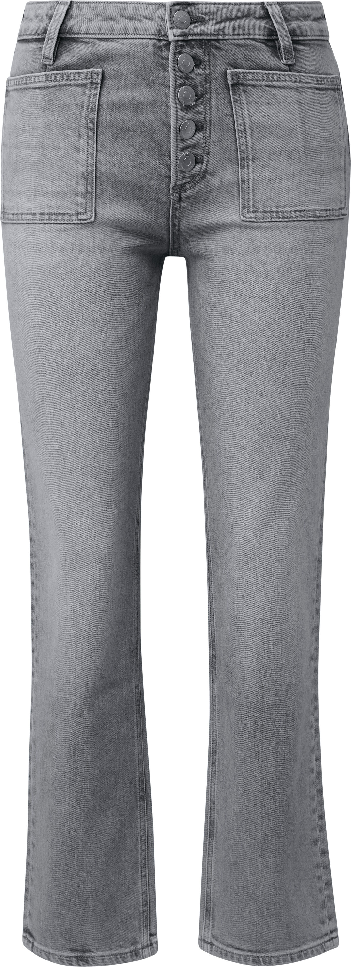 Bootcut-Jeans QS, Damen, Gr. 36, N-Gr, grau (grau used), Denim/Jeans, Obermaterial: 99% Baumwolle, 1% Elasthan, unifarben, bootcut fit lang, Jeans Bootcut-Jeans, mit Stretch und aufgesetzten Taschen grau used 36, N-Gr