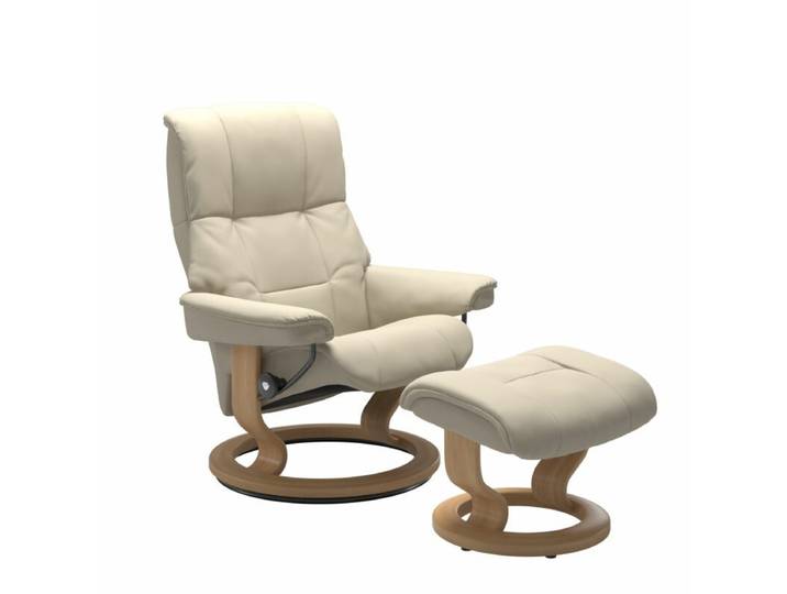 Stressless Mayfair Sessel Classic - Leder Batick Cream - Buche Holzfarbe Eiche - inkl. Hocker Modern, Skandinavisch, Zeitlos