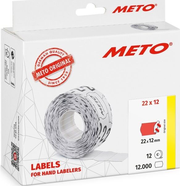 Meto Pristiketter Perm.   22x12 Mm   Rød   12 Rl.