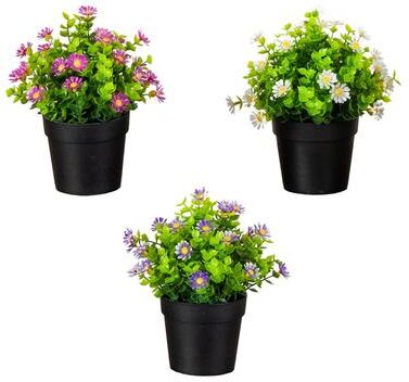 Nearly Natural 7-in Artificial Daisy Plant in Black Pot - Set of 3