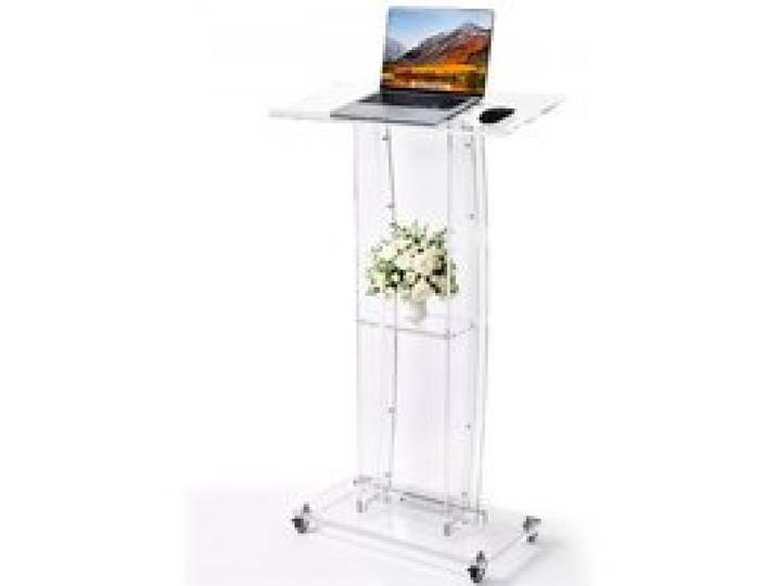VEVOR Rednerpult Acryl Podium Stehpult Lesepult 785x330x1190 mm Transparent, für Klassenzimmer Kirchen Veranstaltungen Präsentationsständer mit Ablagefach Buchstopp Geräumiger Ablagefläche Lenkrollen