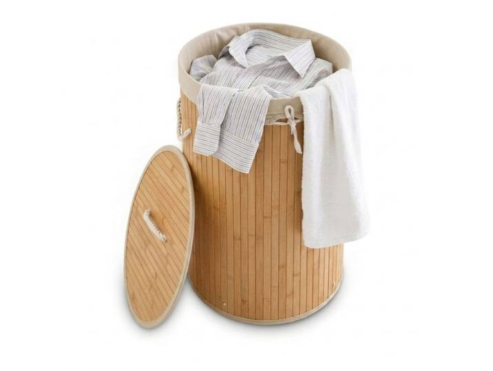 Relaxdays 3 x Wäschekorb Bambus rund creme