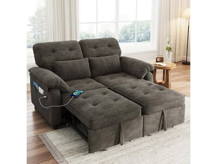 VILUXE 3-in-1 Schlafsofa 2-Sitzer mit USB Chenille Grau 3-in-1 Schlafsofa, Chenille Bezug, USB Anschluss, Wohnzimmer und Gästezimmer, platzsparend