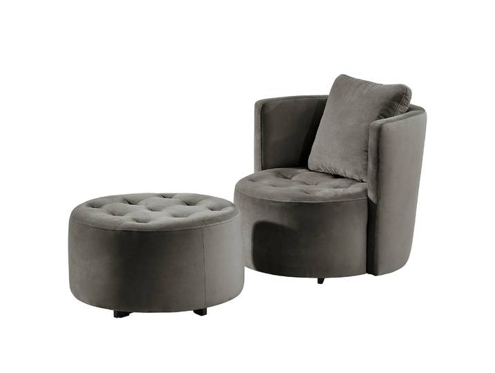 Sessel Timboan Grau/Anthrazit Samt Blonda mit Hocker 65 x 65 x 40cm