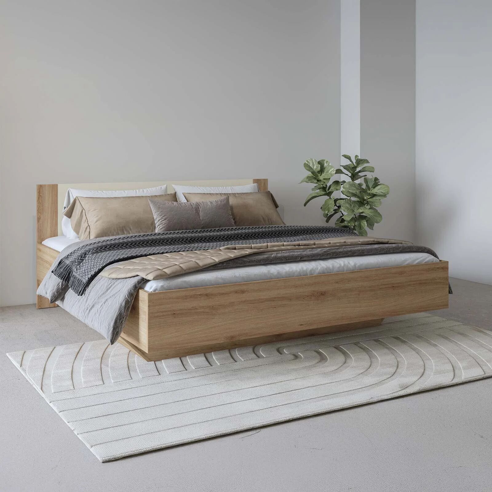 garneroarredamenti Letto matrimoniale standard 160x200cm contenitore con rete rovere beige Ama