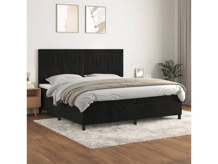 RJPLMFV Lattenrost, Matratze, Schwarz, 200 x 200 cm, Velours Verstellbarer Kopf, Taschenfedern, mittlere Unterstützung, weicher Matratzenschoner
