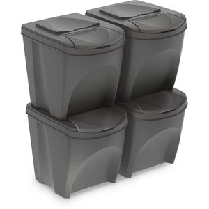 Prosperplast Mülleimer Sortibox, stone grey, aus Kunststoff, 4x 25 Liter, 4 Stück