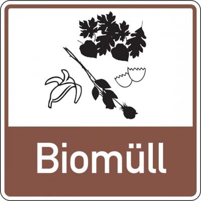 Aufkleber Abfallkennzeichen, Biomüll, Braun - 100 x 100 mm Folie selbstklebend