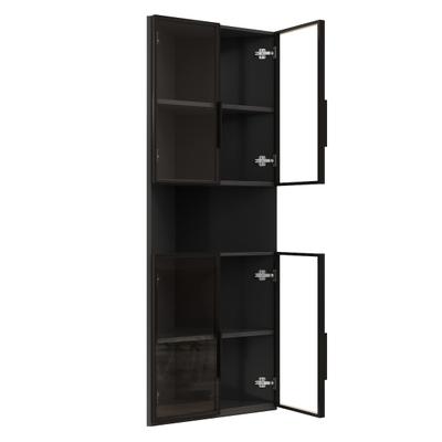 MODFU Eckvitrine MDF Schwarz mit gehärtetem Glas und LED-Beleuchtung, 62 x 32 x 160 cm