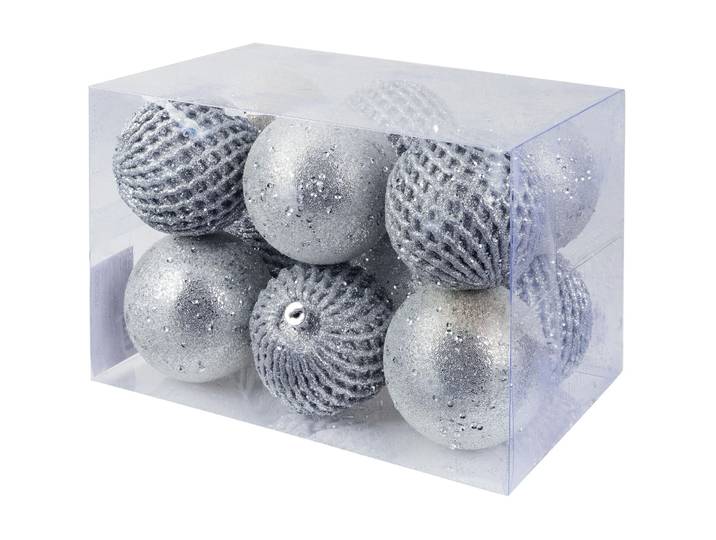 Weihnachtskugeln COCON silber 12 Stk. 8cm - Weihnachtskugeln 12er-Set