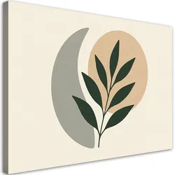 LEINWANDBILD Blätter Zweig Minimalismus Grün Beige 90x60cm