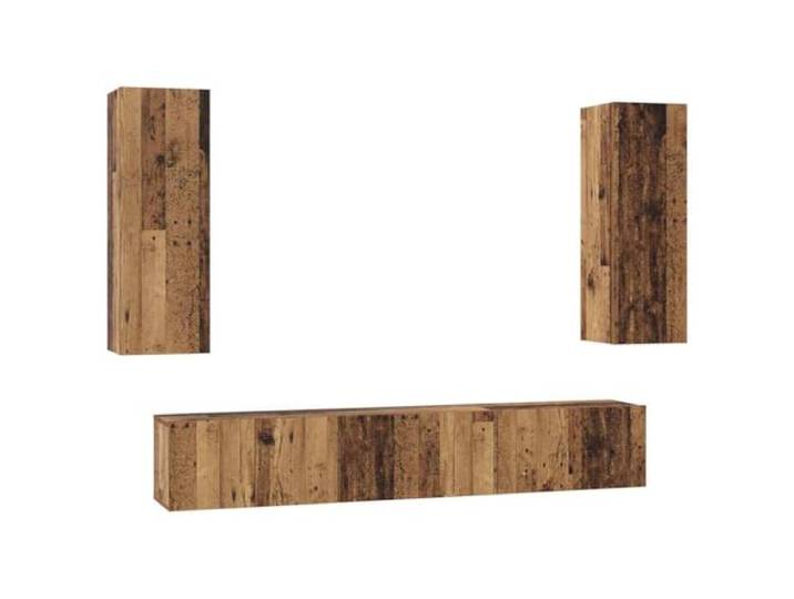 Roanoer TV-Schrank Set 5-Teilig Wandmontiert Lowboard Altholz-Optik Platzsparendes Hängeboard Set fürs Wohnzimmer und Schlafzimmer mit 5 Klapptüren und flexibler Wandmontage Option.