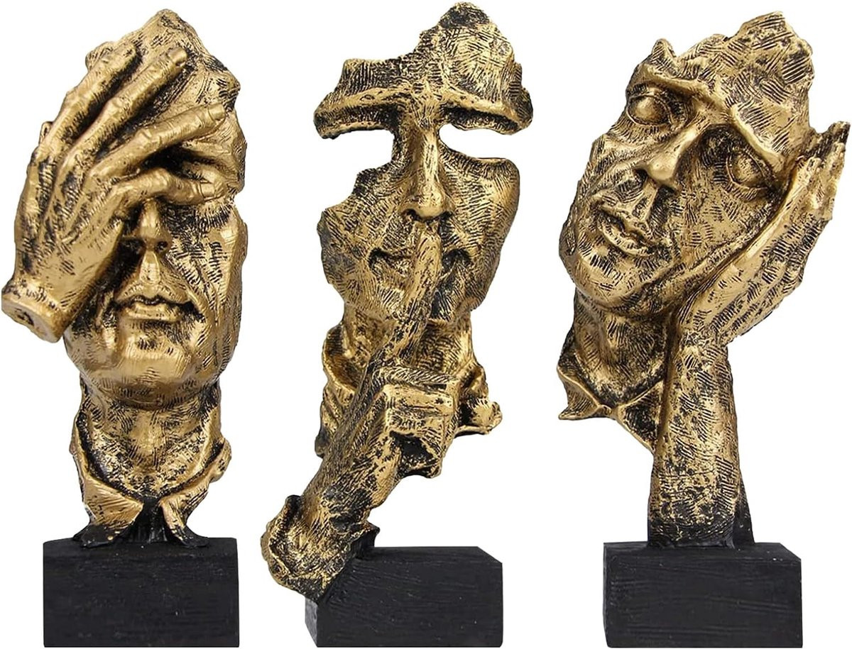 Ibenzoa Abstracte Moderne Sculpturen voor Woonkamer Decoratie - 3-delige Set in Goud